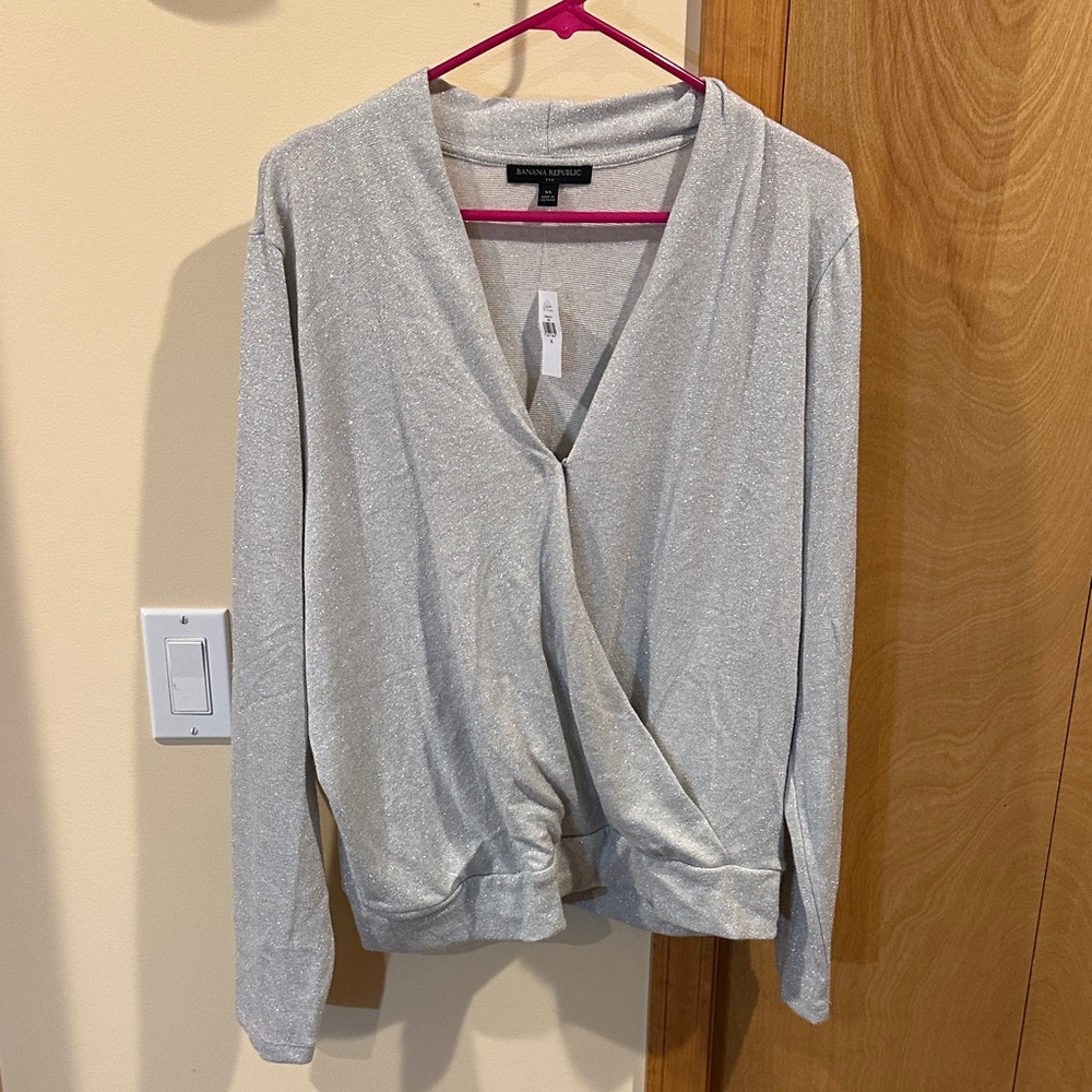 Banana Republic Shimmering Silver V-neck